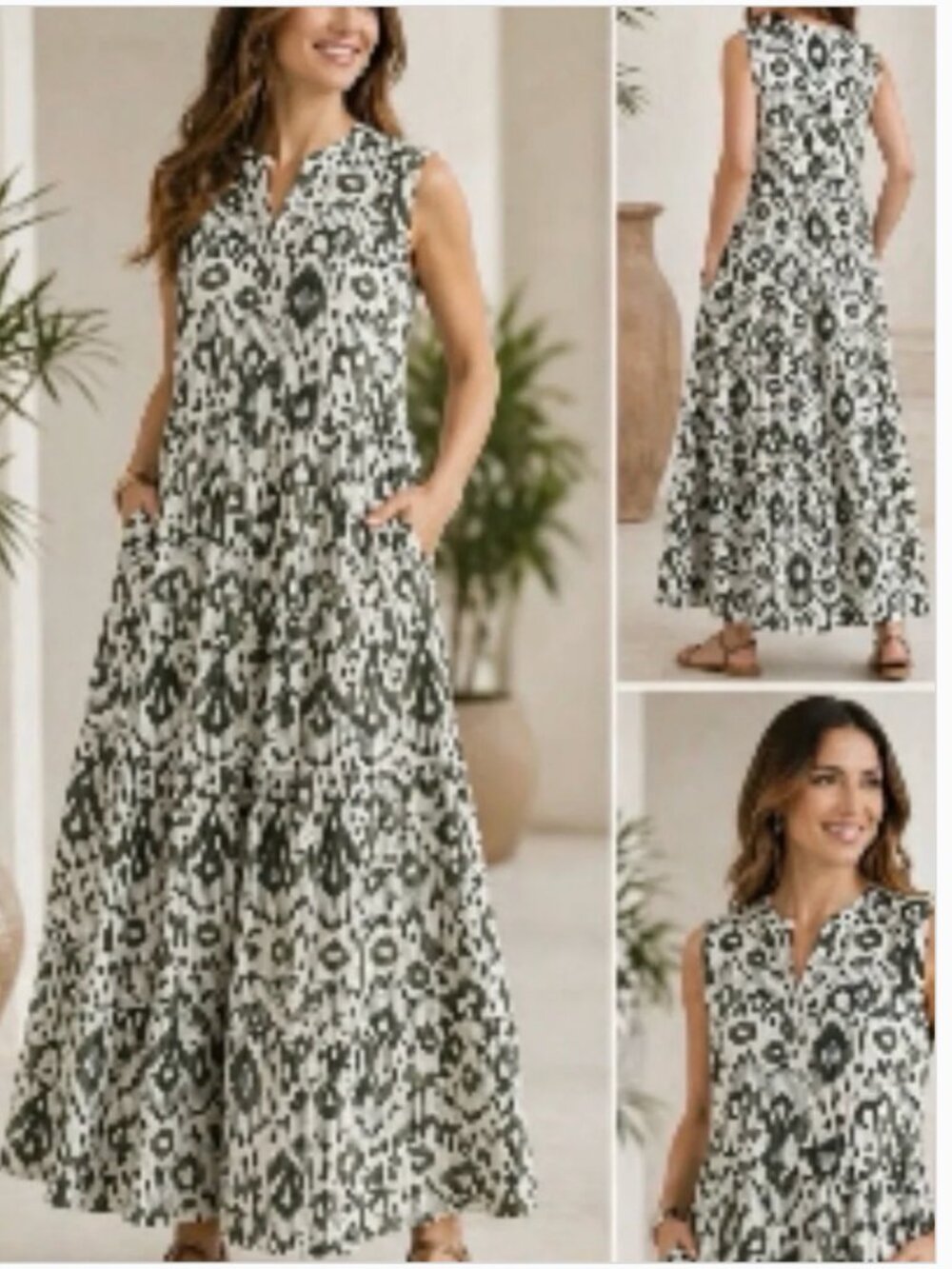CHICO'S Maxi Dress-   Ikat Tiered Maxi Dress In Primordial Forest
